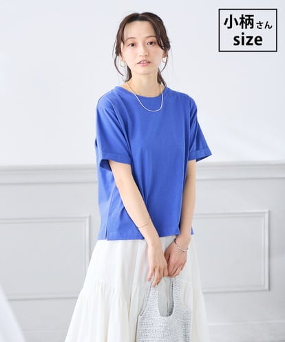 K3KGD30024  【低身長サイズ】ロールアップハーフスリーブTシャツ【接触冷感/UVカット/コットン100%】