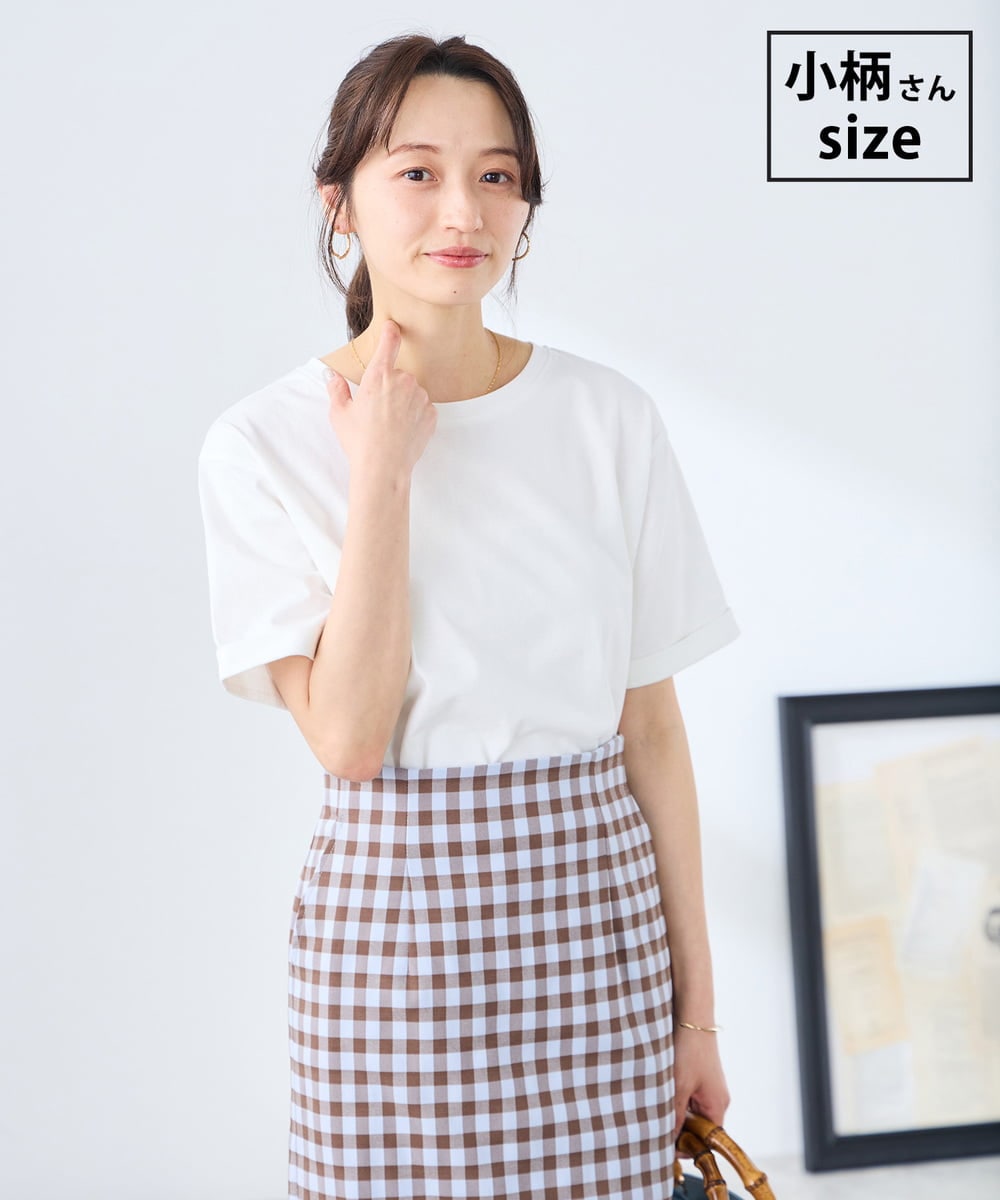 K3KGD30024 a.v.v Elmi(アー・ヴェ・ヴェ) 【低身長サイズ】ロールアップハーフスリーブTシャツ【接触冷感/UVカット/コットン100%】 ホワイト