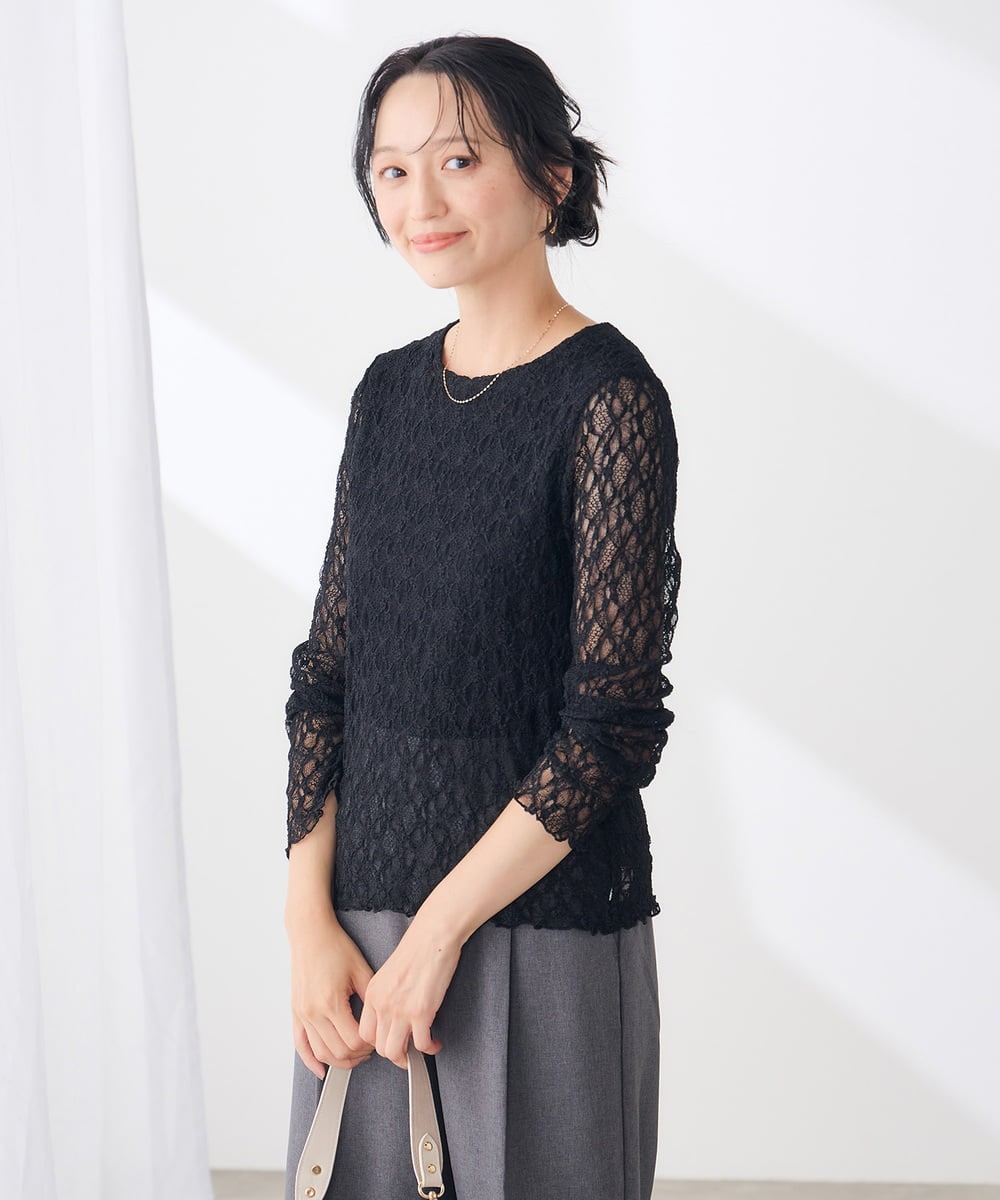 K3KKD04035 a.v.v Elmi(アー・ヴェ・ヴェ) 【低身長サイズ/n.n.days様ご紹介】ストレッチ レース トップス アイボリー