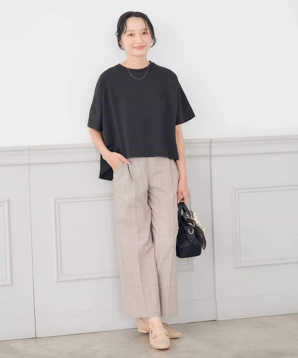 K3LJD13049 a.v.v Elmi(アー・ヴェ・ヴェ) 【低身長サイズ/caho146cm様ご紹介】ラク魅せ スッキリ見え ワイド パンツ［支持率NO.1/イージーケア/洗える］ ベージュチェック