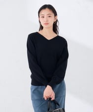 K6FAG16039 a.v.v(アー・ヴェ・ヴェ) 【WEB限定】Vネック パフスリーブ ニット【洗える/麗しニット】 ブラック