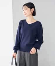 K6FAG16039 a.v.v(アー・ヴェ・ヴェ) 【WEB限定】Vネック パフスリーブ ニット【洗える/麗しニット】 ブラック