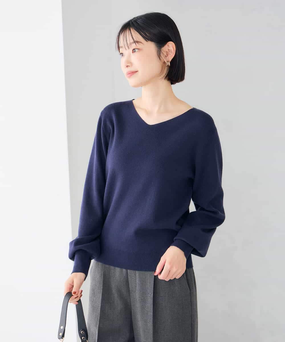 K6FAG16039 a.v.v(アー・ヴェ・ヴェ) 【WEB限定】Vネック パフスリーブ ニット【洗える/麗しニット】 ブラック