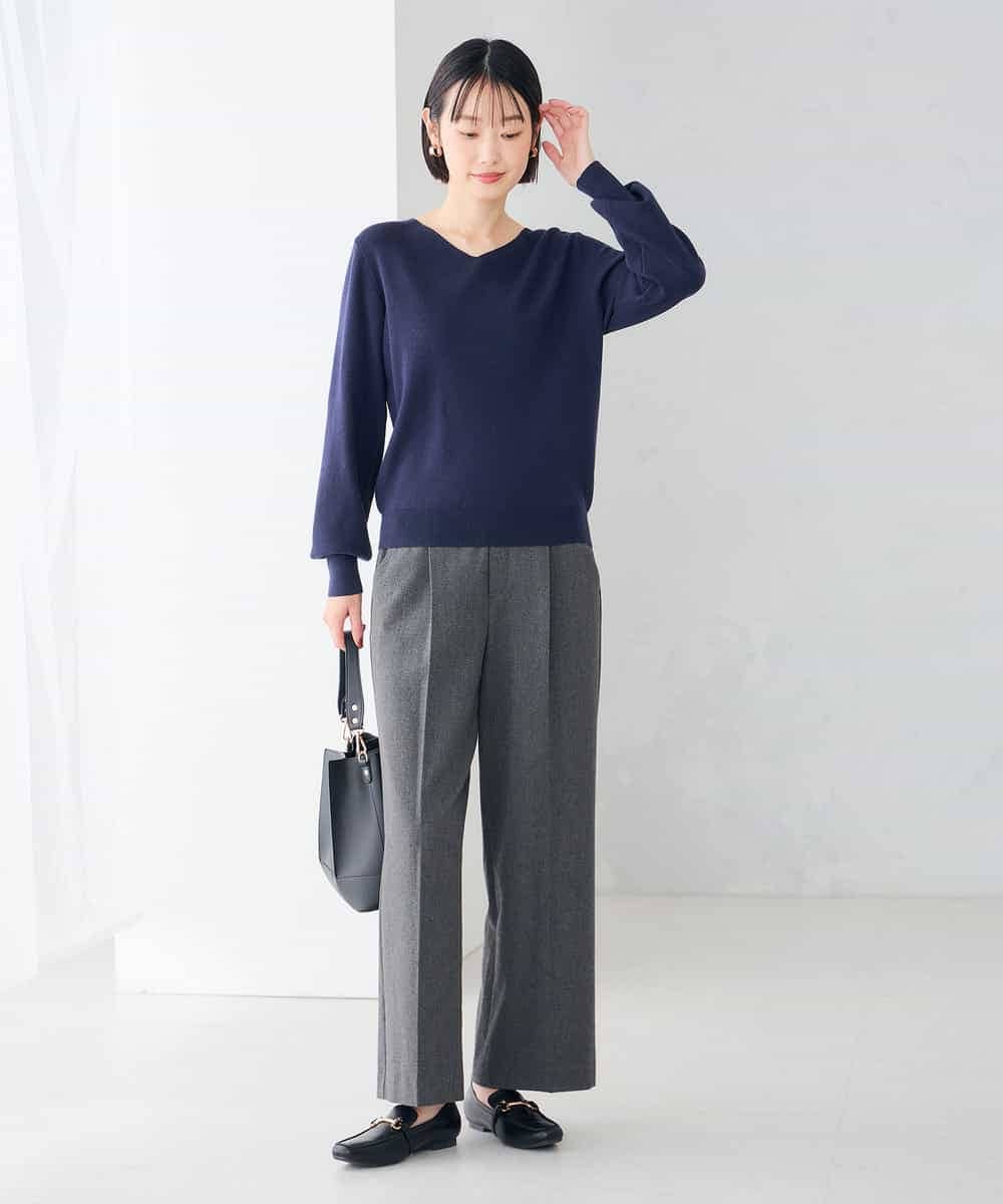 K6FAG16039 a.v.v(アー・ヴェ・ヴェ) 【WEB限定】Vネック パフスリーブ ニット【洗える/麗しニット】 ブラック
