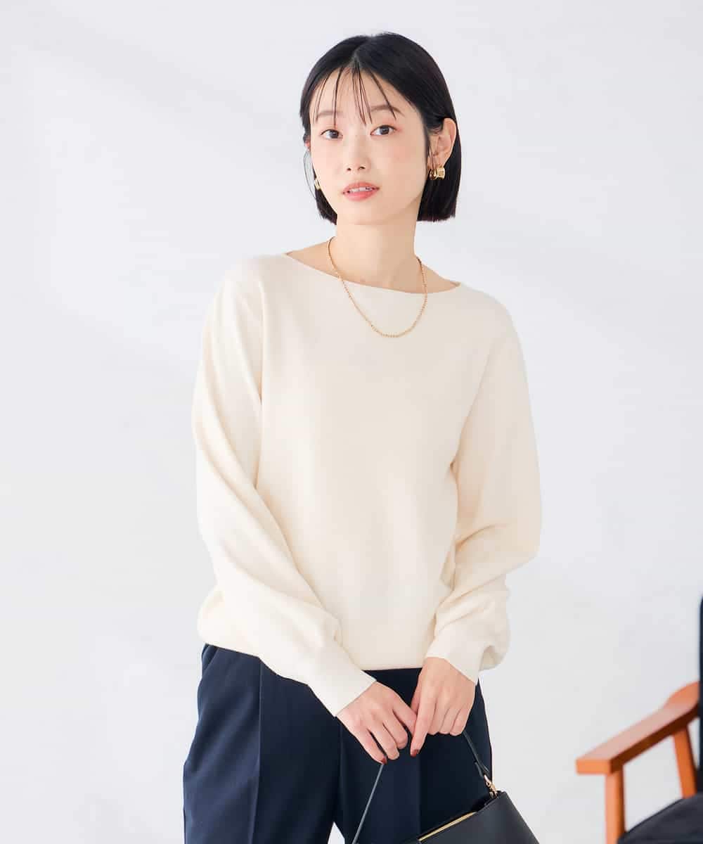 K6FAG17039 a.v.v(アー・ヴェ・ヴェ) 【WEB限定】ボートネック パフスリーブ ニット【洗える/麗しニット】 アイボリー