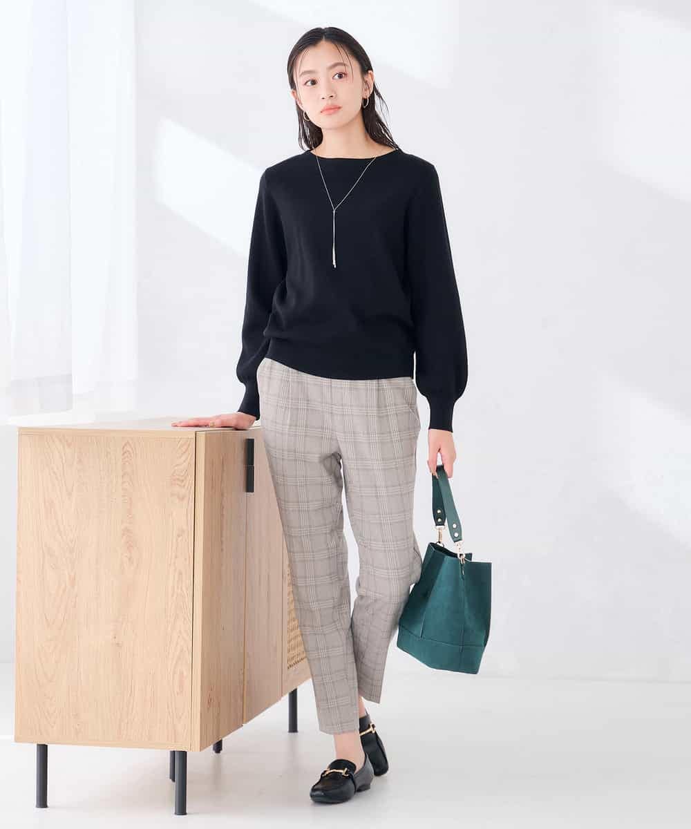 K6FAG17039 a.v.v(アー・ヴェ・ヴェ) 【WEB限定】ボートネック パフスリーブ ニット【洗える/麗しニット】 ブラック