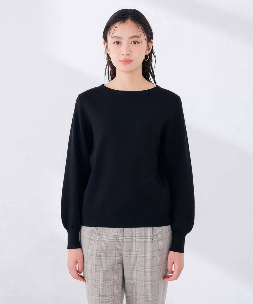 K6FAG17039 a.v.v(アー・ヴェ・ヴェ) 【WEB限定】ボートネック パフスリーブ ニット【洗える/麗しニット】 ブラック