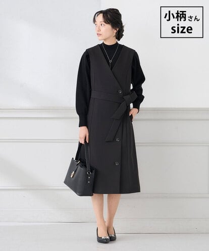 KAECD01099 a.v.v Elmi 【低身長サイズ】【洗える/ストレッチ/セットアップ対応】ダブルクロスロングジレワンピース