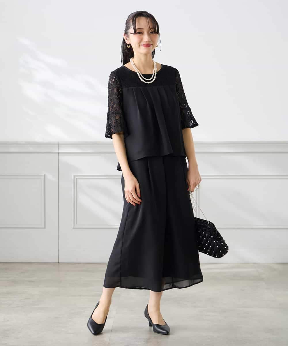 KAEGF13149 a.v.v Elmi(アー・ヴェ・ヴェ) 【低身長サイズ】【結婚式/お呼ばれに】レースドッキングブラウス・パンツセットアップ ブルー