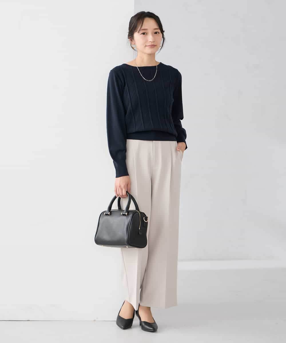 KALCD02079 a.v.v Elmi(アー・ヴェ・ヴェ) 【低身長サイズ】【洗える/ストレッチ/セットアップ対応】ダブルクロスワイドパンツ ネイビー