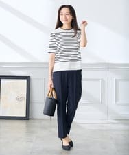 KALFE20079 a.v.v Elmi(アー・ヴェ・ヴェ) 【低身長サイズ/UVカット】リネンライクストレッチテーパードパンツ【洗える】 ネイビー