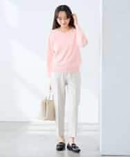 KALFE20079 a.v.v Elmi(アー・ヴェ・ヴェ) 【低身長サイズ/UVカット】リネンライクストレッチテーパードパンツ【洗える】 ネイビー