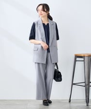 KALFE22079 a.v.v Elmi(アー・ヴェ・ヴェ) 【低身長サイズ/UVカット】リネンライクストレッチワイドパンツ【洗える】 ネイビー