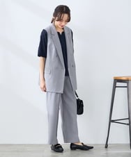 KALFE22079 a.v.v Elmi(アー・ヴェ・ヴェ) 【低身長サイズ/UVカット】リネンライクストレッチワイドパンツ【洗える】 ネイビー