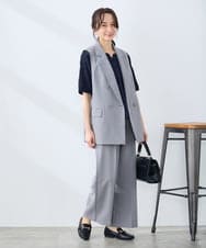 KALFE22079 a.v.v Elmi(アー・ヴェ・ヴェ) 【低身長サイズ/UVカット】リネンライクストレッチワイドパンツ【洗える】 ネイビー