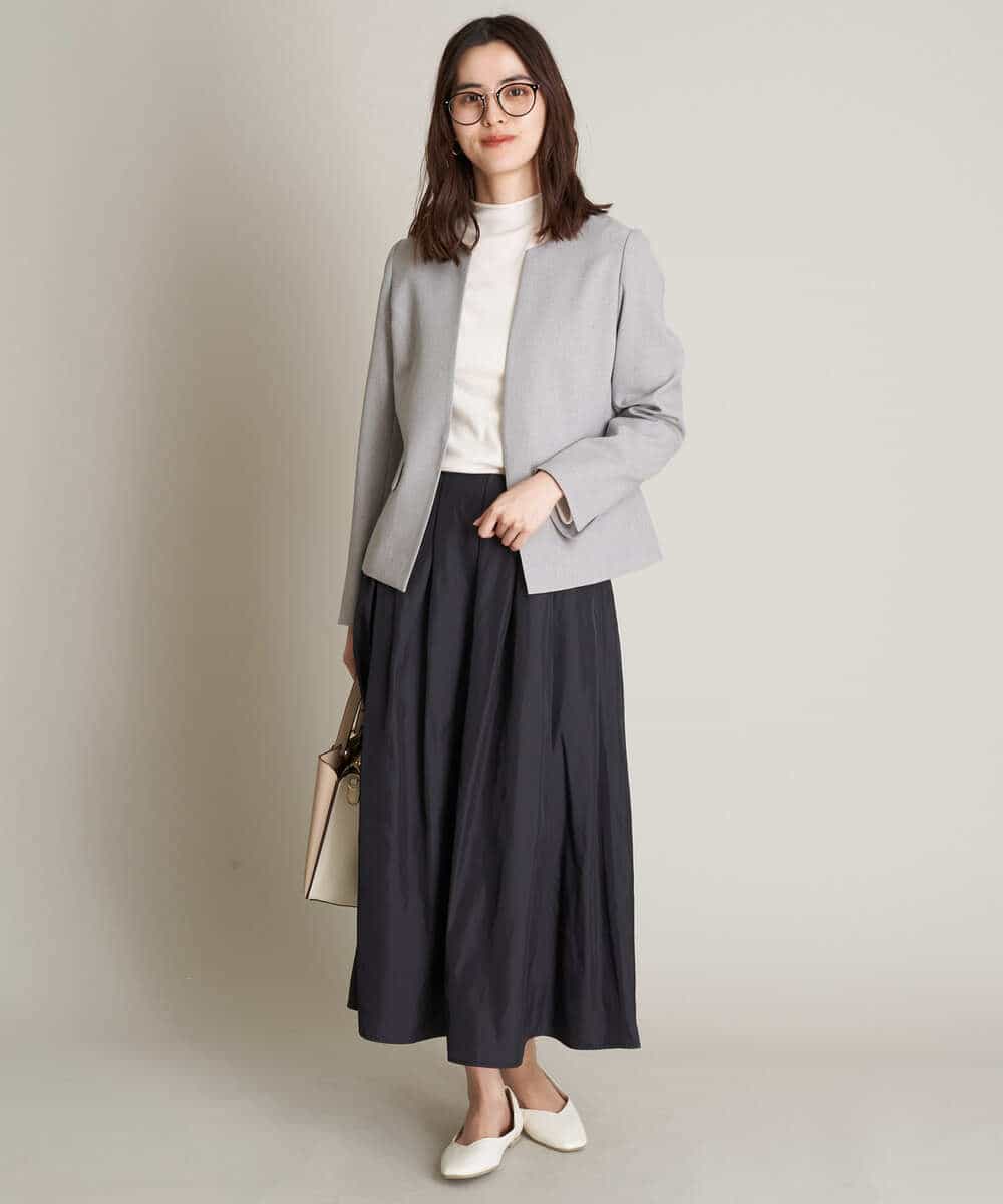 KBDFT21109 a.v.v(アー・ヴェ・ヴェ) 【UVカット/洗える】麻調ストレッチキーネックジャケット【麻調シリーズ】 ライトグレー