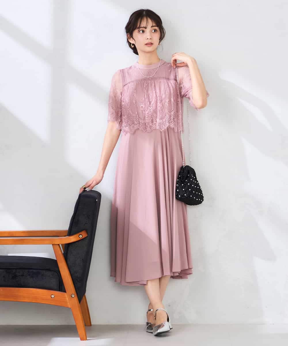 KBEGF10159 a.v.v(アー・ヴェ・ヴェ) 【結婚式/お呼ばれに】レースドッキングワンピース スモーキーピンク
