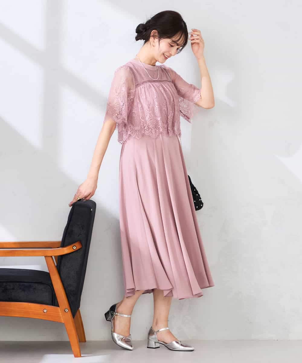 KBEGF10159 a.v.v(アー・ヴェ・ヴェ) 【結婚式/お呼ばれに】レースドッキングワンピース スモーキーピンク