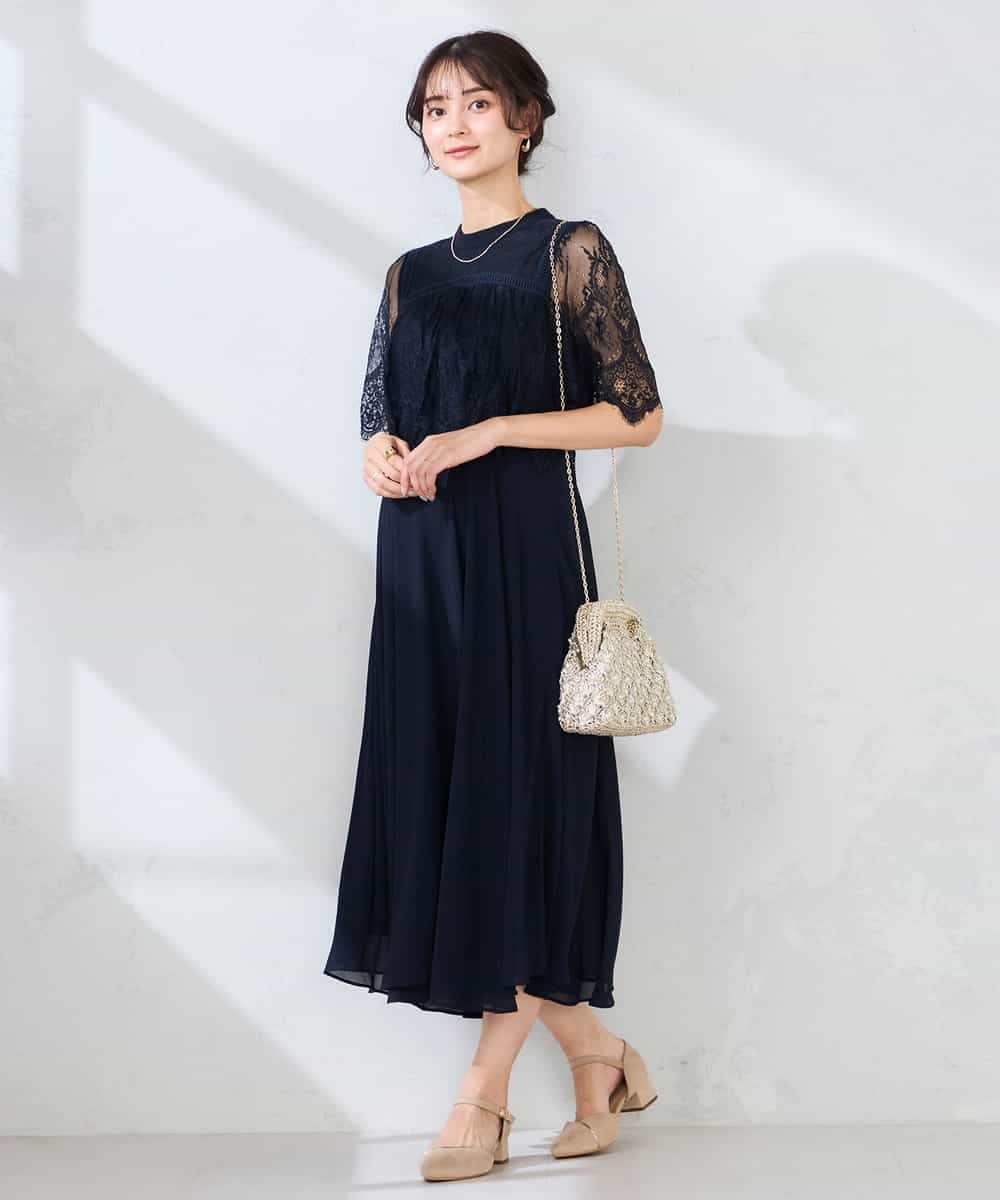 KBEGF10159 a.v.v(アー・ヴェ・ヴェ) 【結婚式/お呼ばれに】レースドッキングワンピース スモーキーピンク