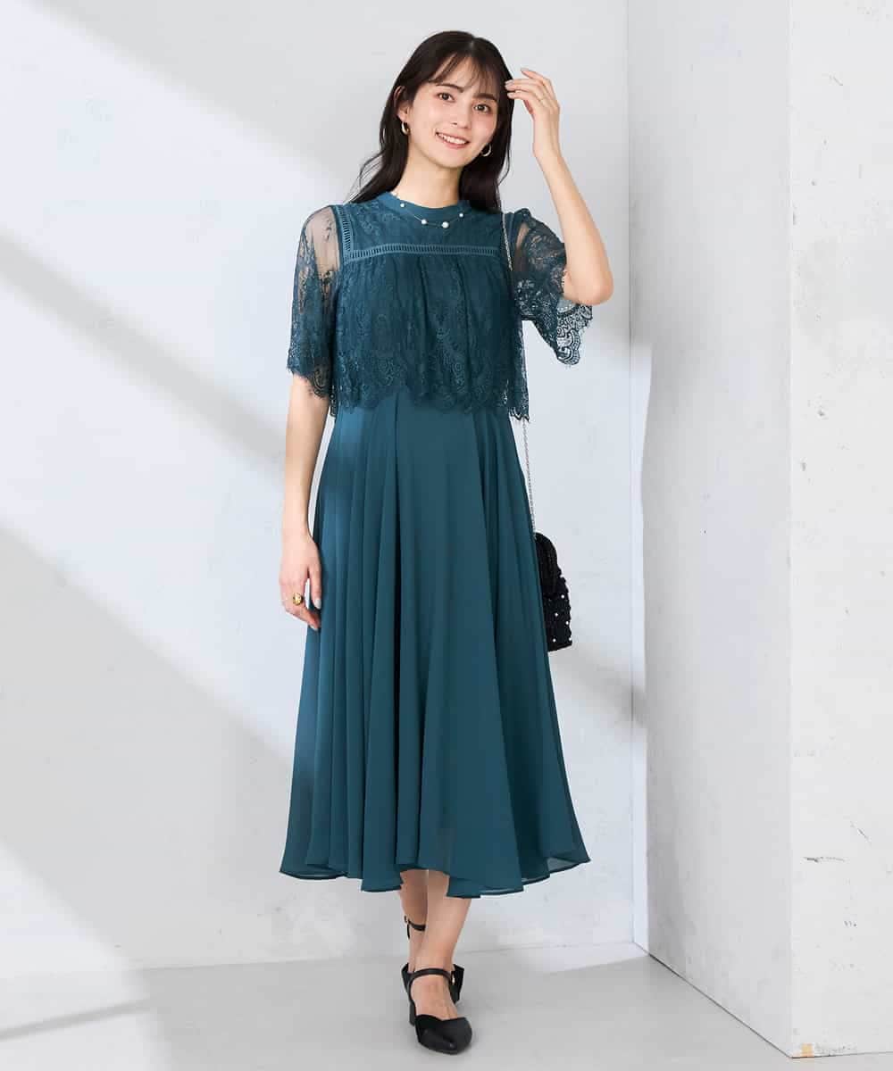 KBEGF10159 a.v.v(アー・ヴェ・ヴェ) 【結婚式/お呼ばれに】レースドッキングワンピース ダークグリーン