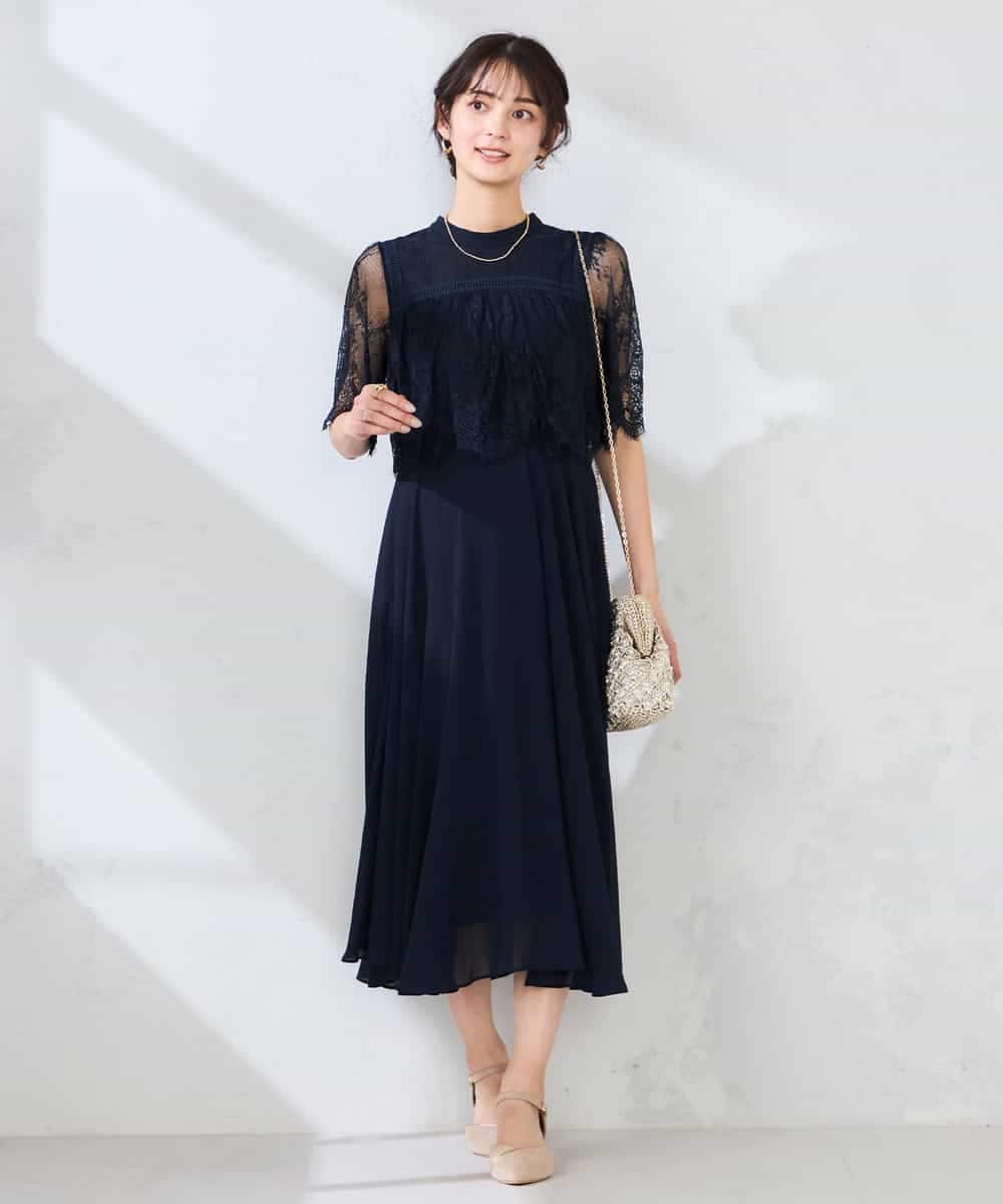 KBEGF10159 a.v.v(アー・ヴェ・ヴェ) 【結婚式/お呼ばれに】レースドッキングワンピース ネイビー