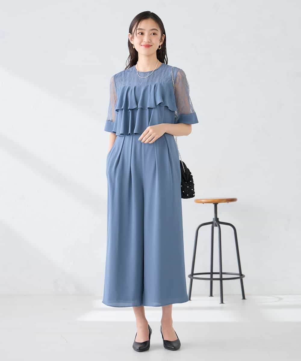 KBEGF12149 a.v.v(アー・ヴェ・ヴェ) 【結婚式/お呼ばれに】ラッフルティアードオールインワンドレス スモーキーブルー