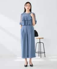 KBEGF12149 a.v.v(アー・ヴェ・ヴェ) 【結婚式/お呼ばれに】ラッフルティアードオールインワンドレス スモーキーブルー