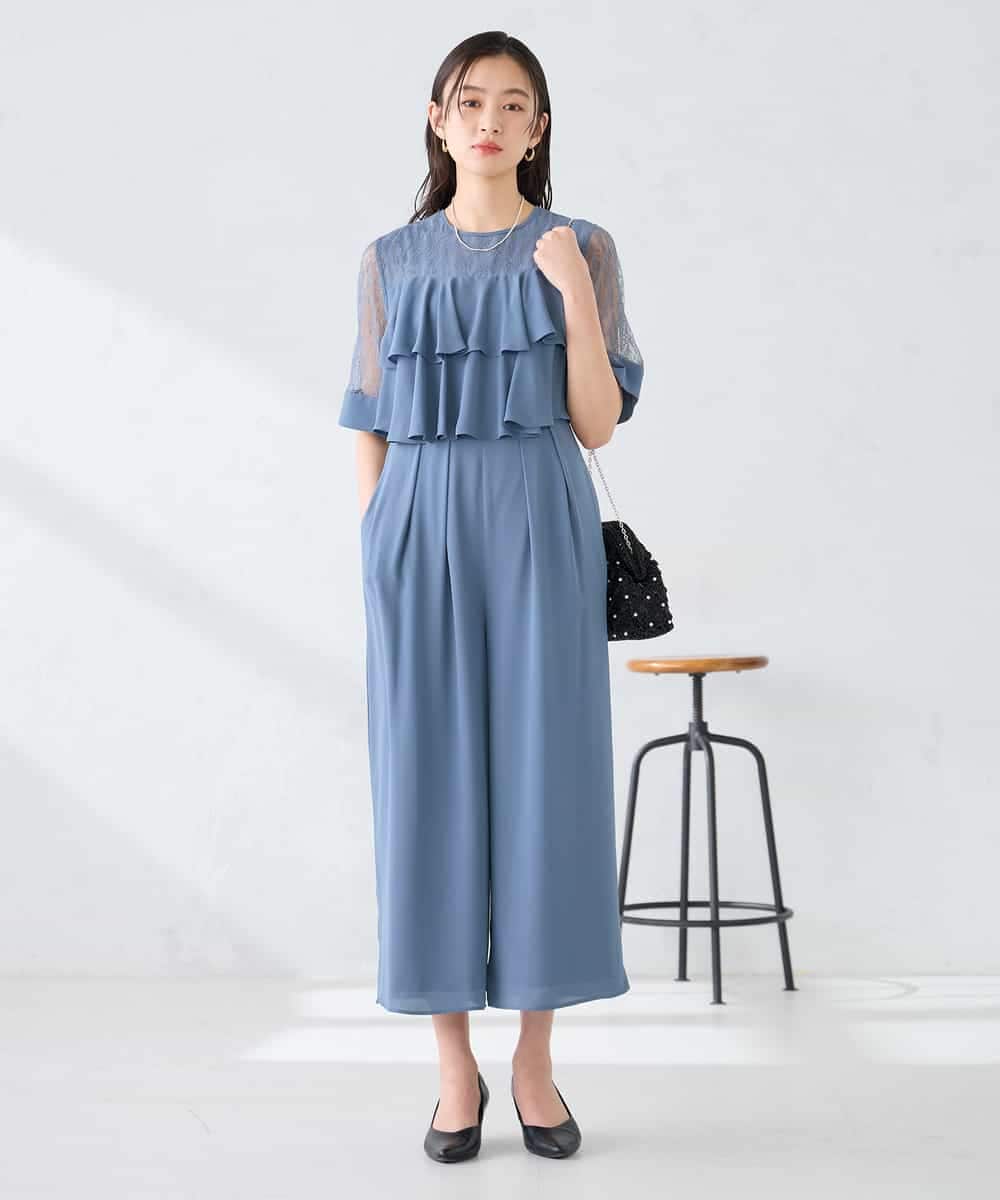 KBEGF12149 a.v.v(アー・ヴェ・ヴェ) 【結婚式/お呼ばれに】ラッフルティアードオールインワンドレス スモーキーブルー