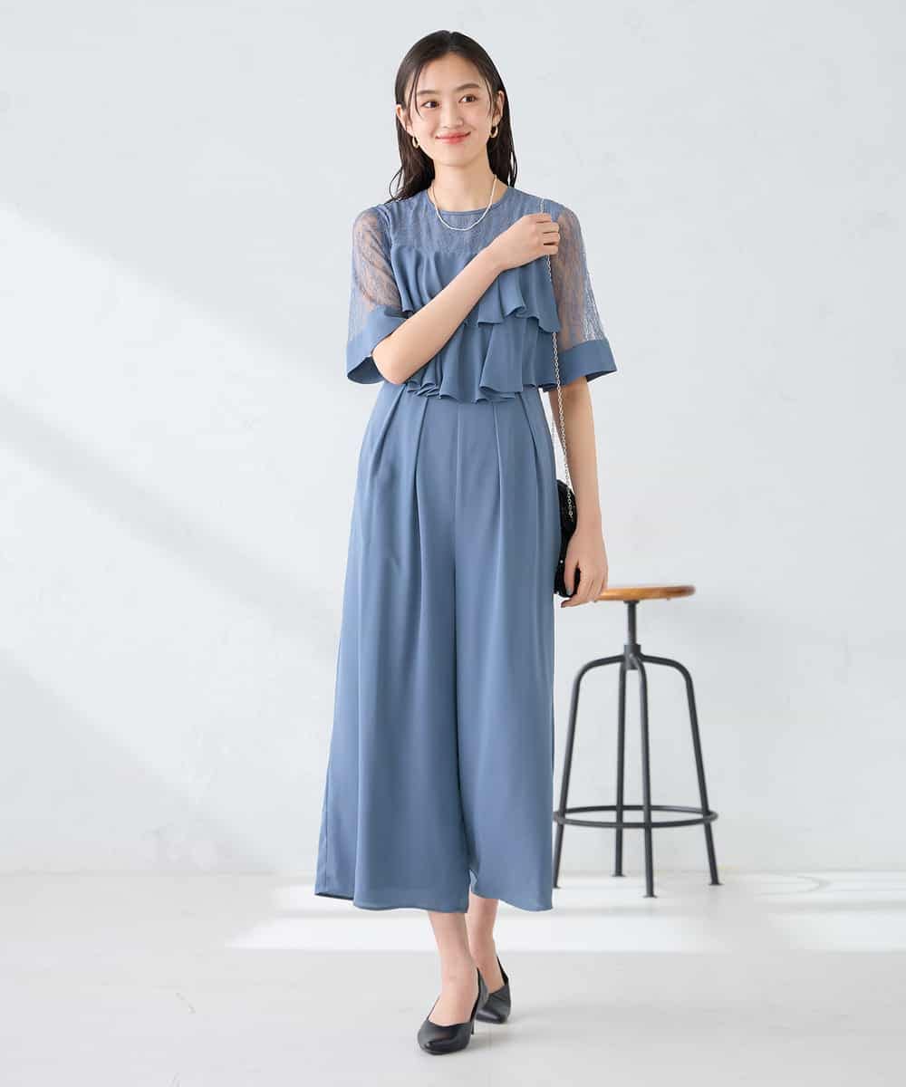 KBEGF12149 a.v.v(アー・ヴェ・ヴェ) 【結婚式/お呼ばれに】ラッフルティアードオールインワンドレス スモーキーブルー