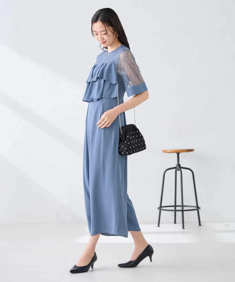 KBEGF12149 a.v.v(アー・ヴェ・ヴェ) 【結婚式/お呼ばれに】ラッフルティアードオールインワンドレス スモーキーブルー