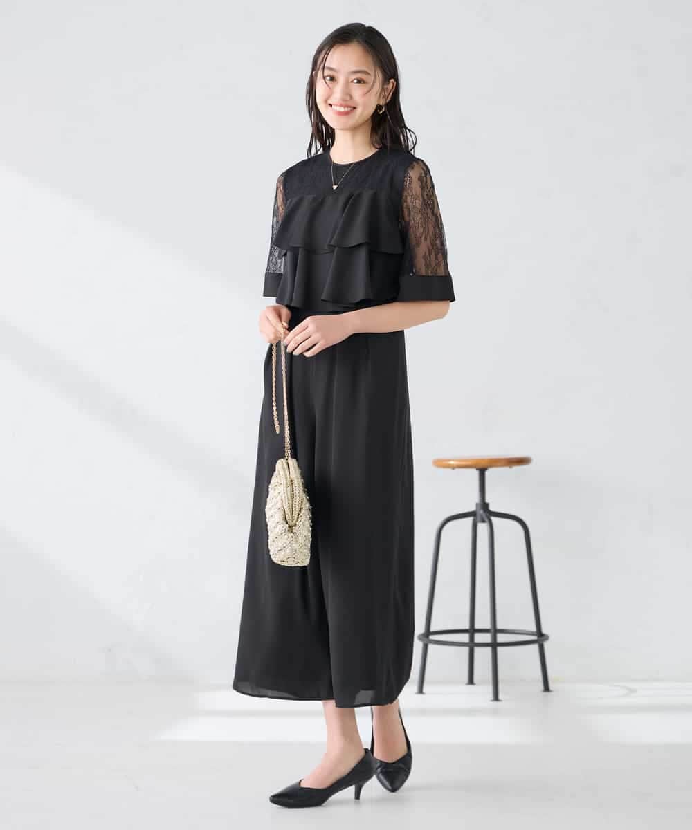 KBEGF12149 a.v.v(アー・ヴェ・ヴェ) 【結婚式/お呼ばれに】ラッフルティアードオールインワンドレス ブラック