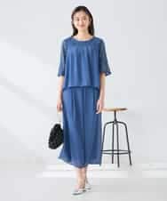 KBEGF13149 a.v.v(アー・ヴェ・ヴェ) 【結婚式/お呼ばれに】レースドッキングブラウス・パンツセットアップ ブルー