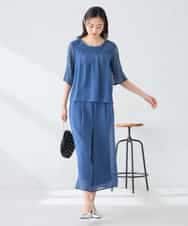KBEGF13149 a.v.v(アー・ヴェ・ヴェ) 【結婚式/お呼ばれに】レースドッキングブラウス・パンツセットアップ ブルー