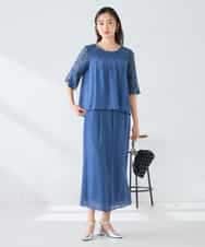 KBEGF13149 a.v.v(アー・ヴェ・ヴェ) 【結婚式/お呼ばれに】レースドッキングブラウス・パンツセットアップ ブルー