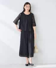 KBEGF13149 a.v.v(アー・ヴェ・ヴェ) 【結婚式/お呼ばれに】レースドッキングブラウス・パンツセットアップ ブルー