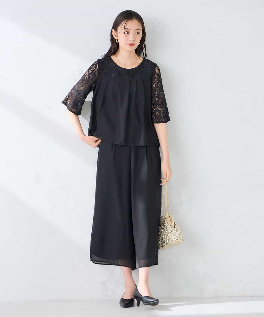 KBEGF13149 a.v.v(アー・ヴェ・ヴェ) 【結婚式/お呼ばれに】レースドッキングブラウス・パンツセットアップ ブルー