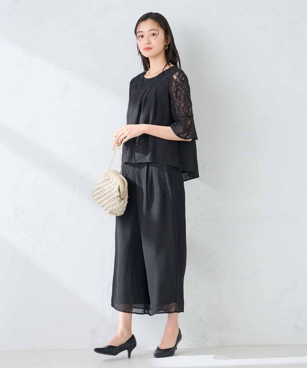KBEGF13149 a.v.v(アー・ヴェ・ヴェ) 【結婚式/お呼ばれに】レースドッキングブラウス・パンツセットアップ ブルー