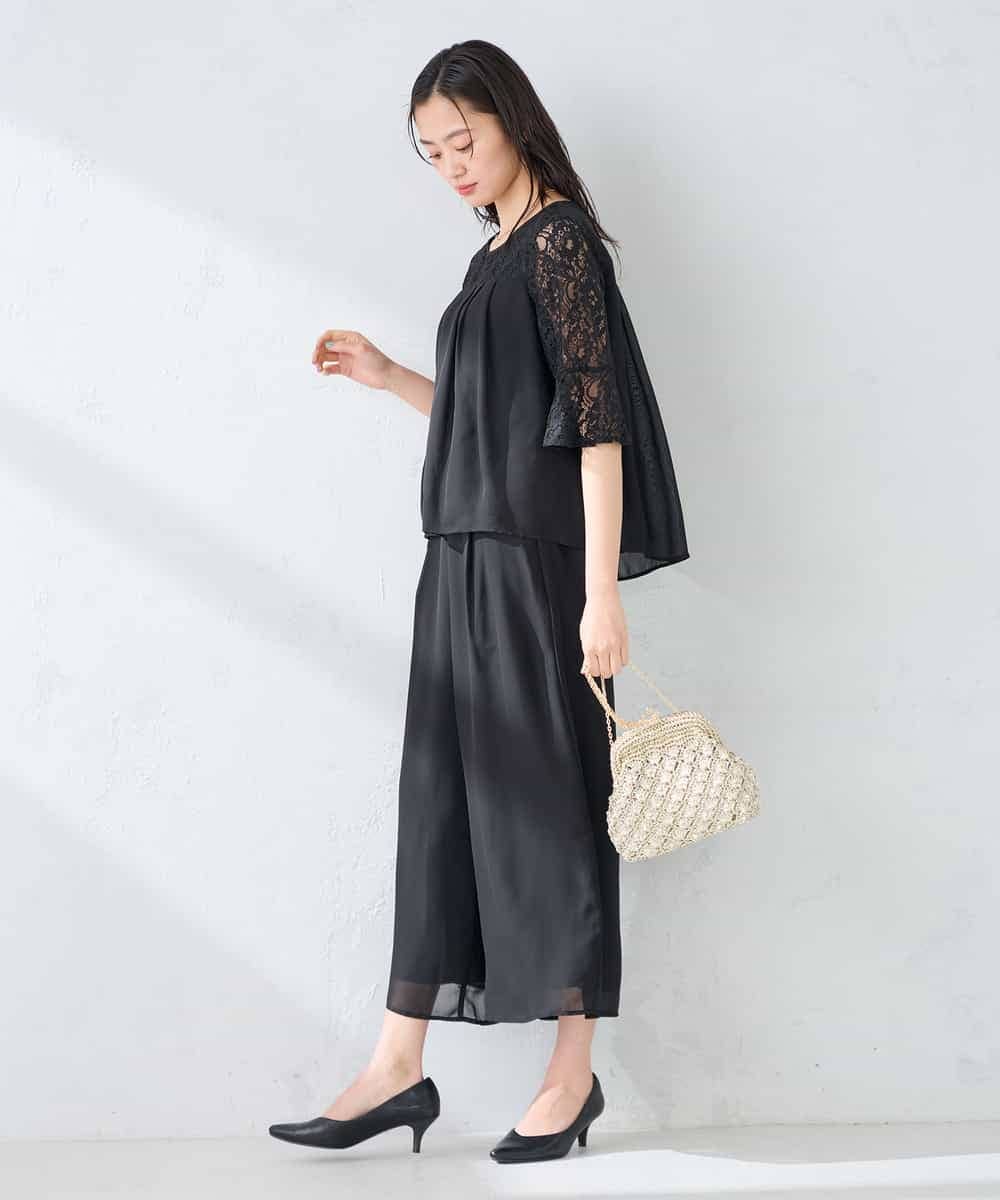 KBEGF13149 a.v.v(アー・ヴェ・ヴェ) 【結婚式/お呼ばれに】レースドッキングブラウス・パンツセットアップ ブルー