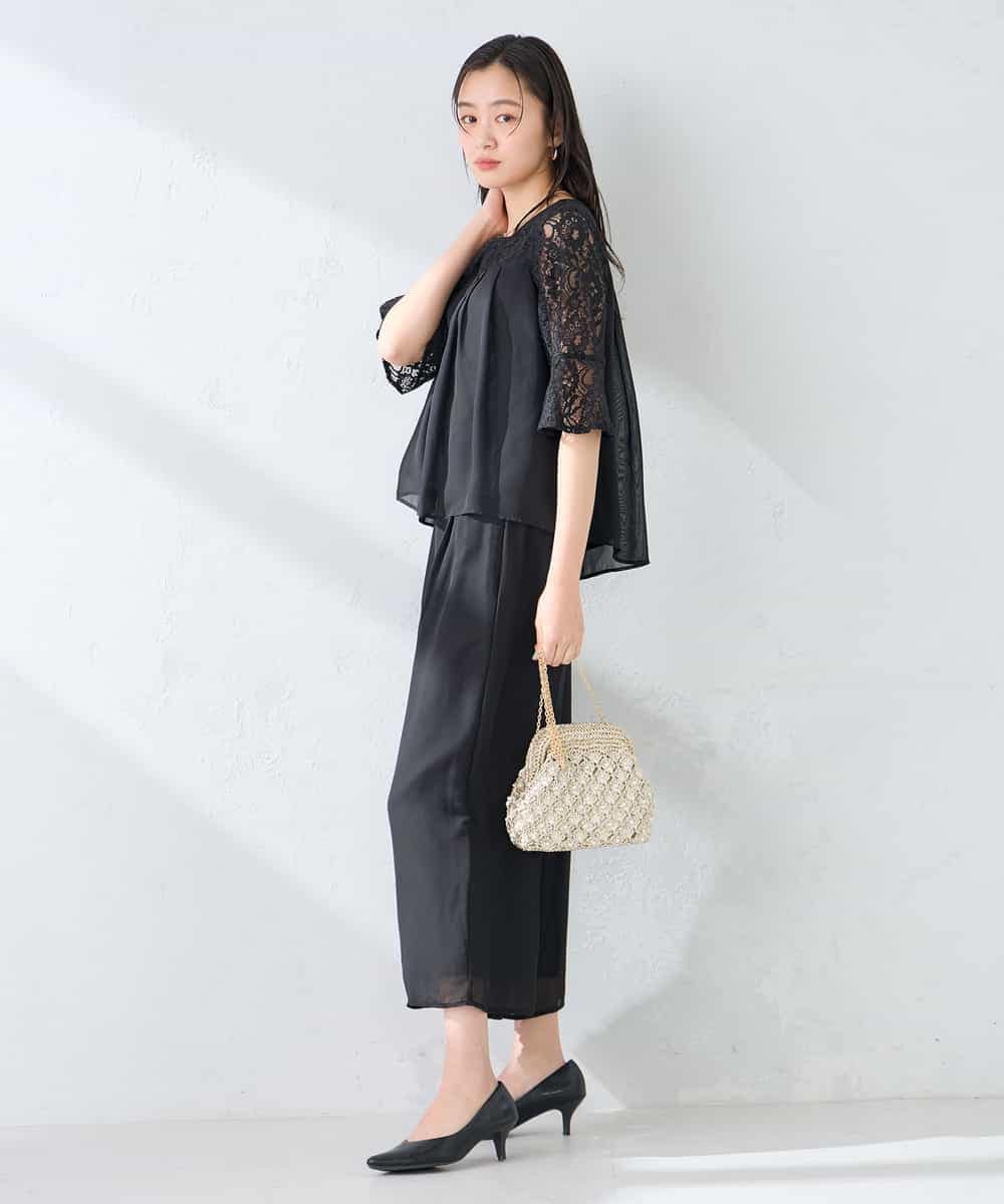 KBEGF13149 a.v.v(アー・ヴェ・ヴェ) 【結婚式/お呼ばれに】レースドッキングブラウス・パンツセットアップ ブルー