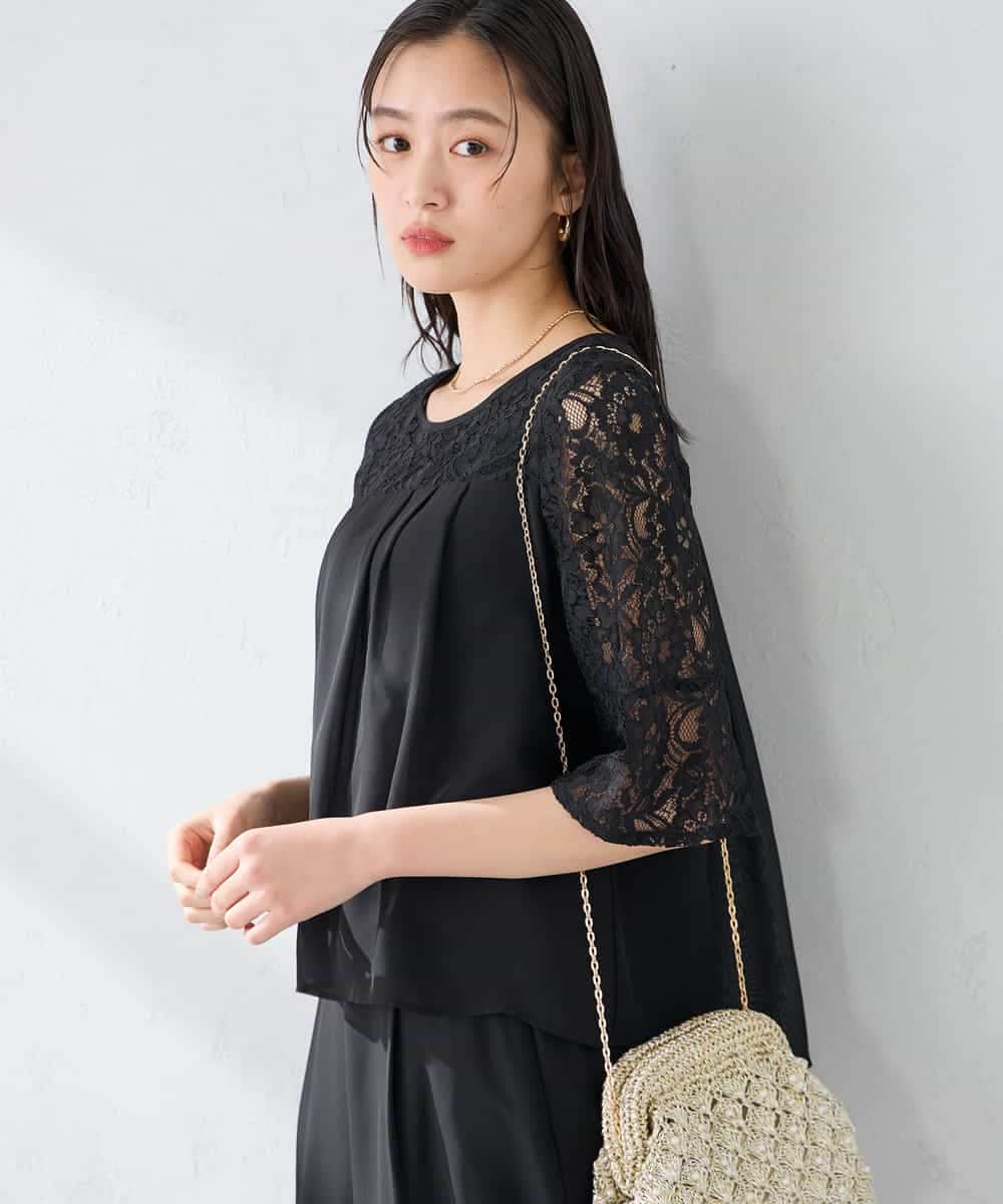 KBEGF13149 a.v.v(アー・ヴェ・ヴェ) 【結婚式/お呼ばれに】レースドッキングブラウス・パンツセットアップ ブルー