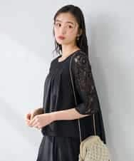 KBEGF13149 a.v.v(アー・ヴェ・ヴェ) 【結婚式/お呼ばれに】レースドッキングブラウス・パンツセットアップ ブルー