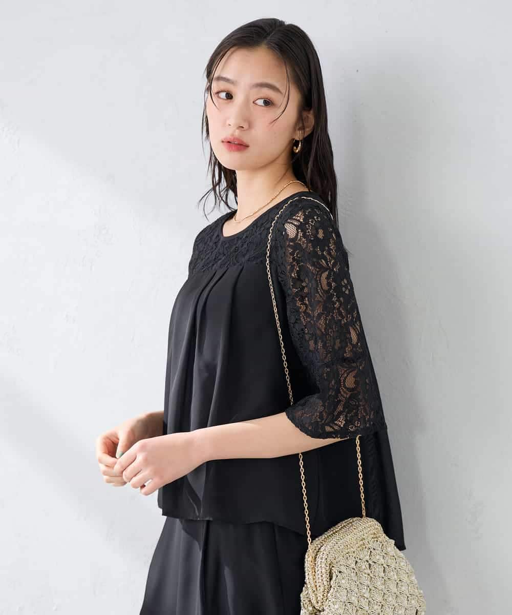 KBEGF13149 a.v.v(アー・ヴェ・ヴェ) 【結婚式/お呼ばれに】レースドッキングブラウス・パンツセットアップ ブルー