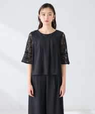 KBEGF13149 a.v.v(アー・ヴェ・ヴェ) 【結婚式/お呼ばれに】レースドッキングブラウス・パンツセットアップ ブルー