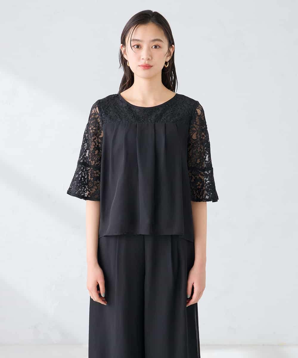 KBEGF13149 a.v.v(アー・ヴェ・ヴェ) 【結婚式/お呼ばれに】レースドッキングブラウス・パンツセットアップ ブルー