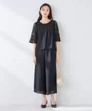 KBEGF13149 a.v.v(アー・ヴェ・ヴェ) 【結婚式/お呼ばれに】レースドッキングブラウス・パンツセットアップ ブラック