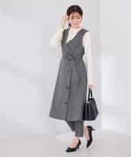KBEJE01119 a.v.v(アー・ヴェ・ヴェ) 【洗える/抗ピリング/吸水速乾/ストレッチ】梳毛調 ロング ジレ ワンピース[セットアップ対応] ネイビー