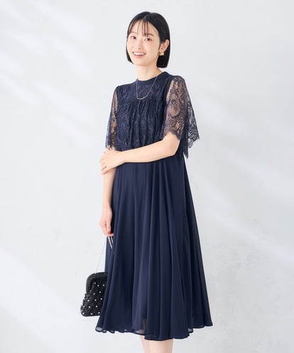 KBETF10159  【結婚式/お呼ばれに】レースドッキングワンピース