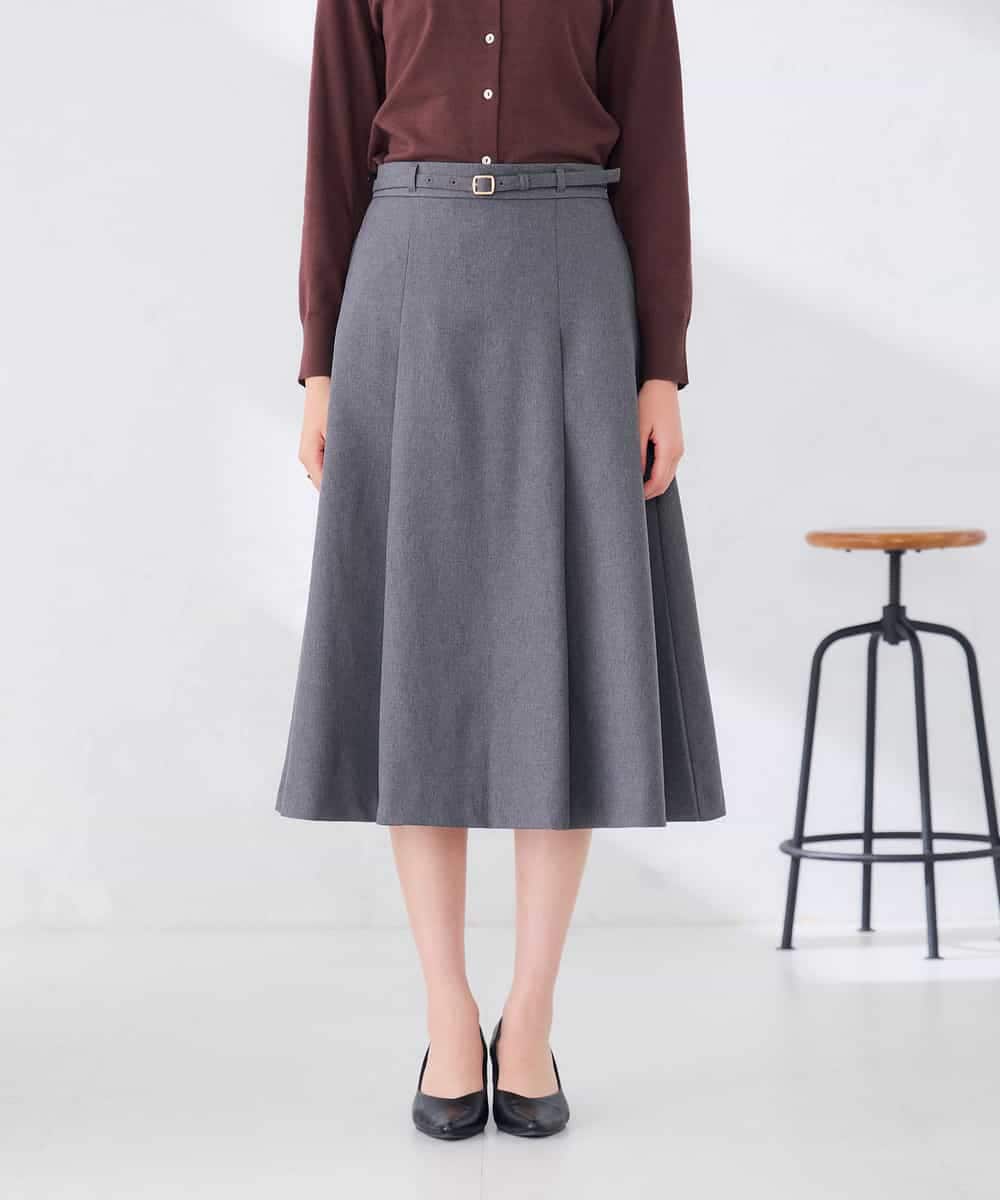 KBHJE01079 a.v.v(アー・ヴェ・ヴェ) 【洗える/抗ピリング/吸水速乾/ストレッチ】梳毛調 フレアスカート[セットアップ対応] ネイビー
