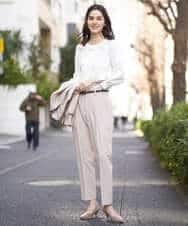 KBLFT20064 a.v.v(アー・ヴェ・ヴェ) 【UVカット/イージーケア】麻調ストレッチテーパードパンツ【麻調シリーズ】 ライトグレー
