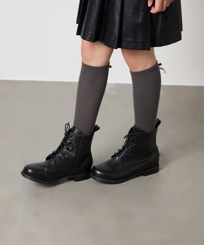 KG6AD01059  [19-24cm]【ファスナー付きで楽ちん/セレモニーにもOK】レースアップショートブーツ